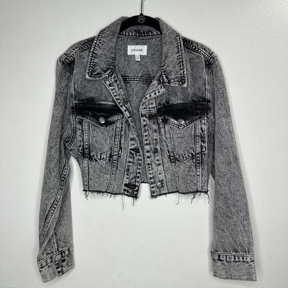 Frame Stonewashed Gray Faded & Distressed Crop Ja… - image 4
